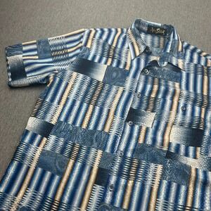 Alan Stuart Short Sleeve Button Up Disco Shirt Mens Medium Blue Abstract Vintage